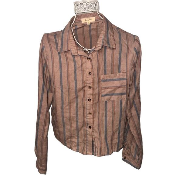GREAT CONDITION WOMEN Love Notes Stripped Button Up size medium 100% cotton butt - Picture 1 of 5